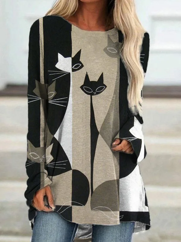Women's Graphic Printed Long Sleeve Scoop Neck Top