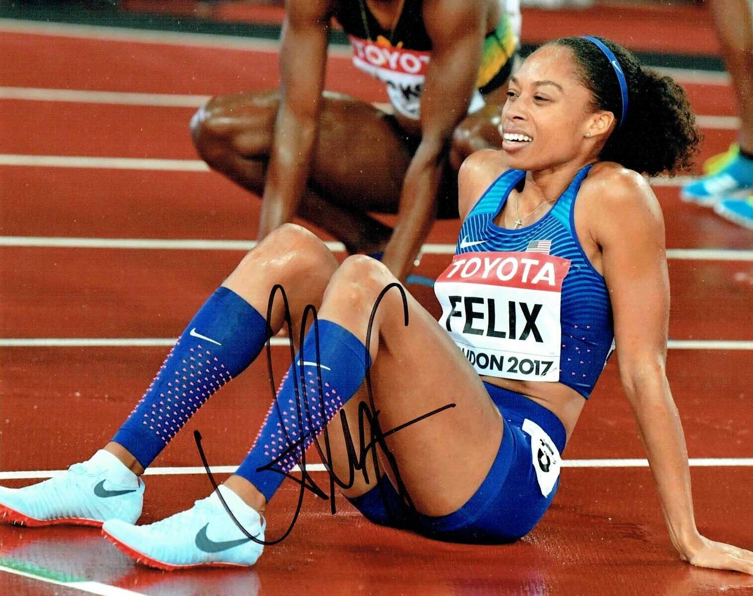 Allyson FELIX Autograph 10x8 Signed Photo Poster painting 1 AFTAL RD COA USA Athlete Gold Medal