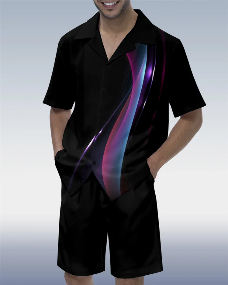 Suitmens Men's Phantom Line Art Short Sleeve Casual Shirt Set  0370