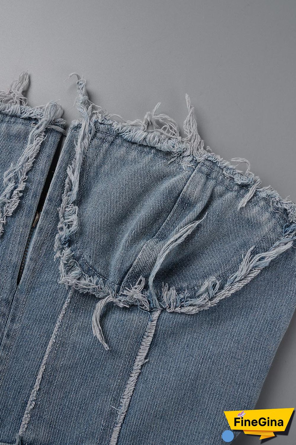 Blue Sexy Casual Street Solid Ripped Pocket Backless Strapless Sleeveless Regular Denim Jumpsuits