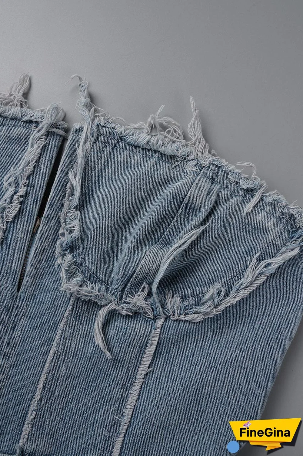 Blue Sexy Casual Street Solid Ripped Pocket Backless Strapless Sleeveless Regular Denim Jumpsuits