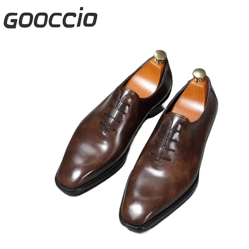 NJ185 Museum Calf-Skin One-Piece Oxford Shoes For Men GOOCCIO   
