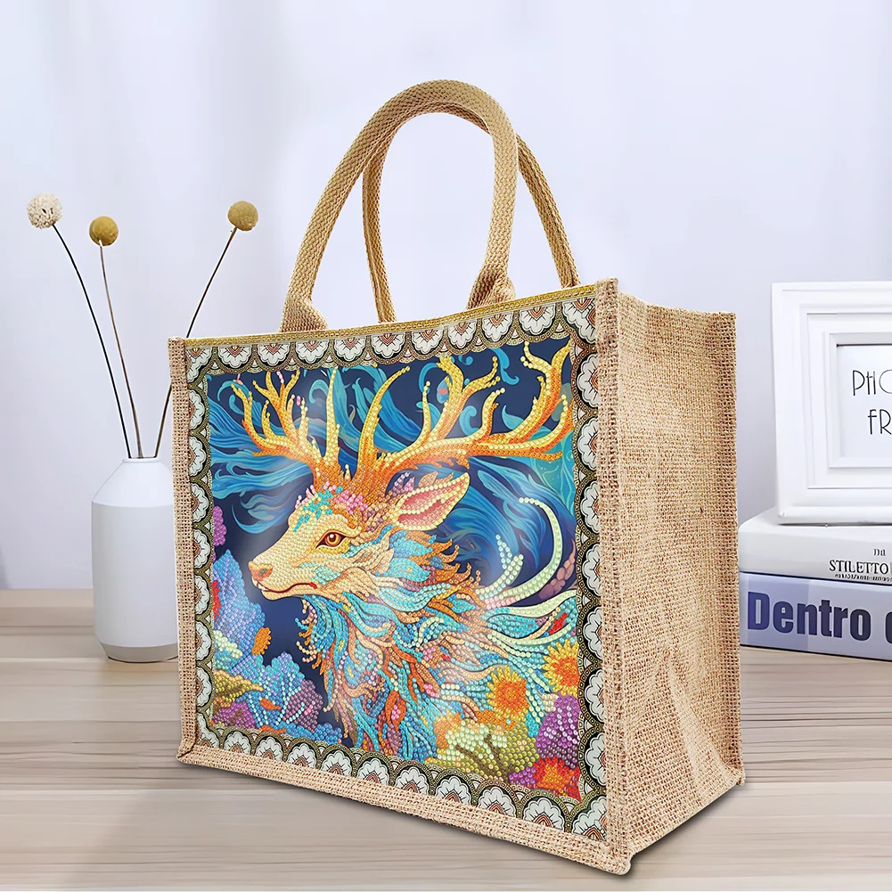 [Upgrade - Waterproof Bag]DIY Elk Linen Diamond Painting Tote Bag Replaceable Canvas for Women Adults