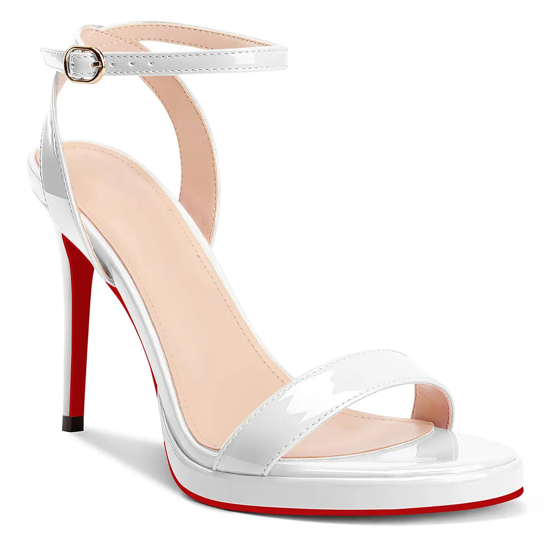 100mm/120mm Round Open Toe Ankle Strap High Heel Sandals Red Bottom Pumps-vocosishoes