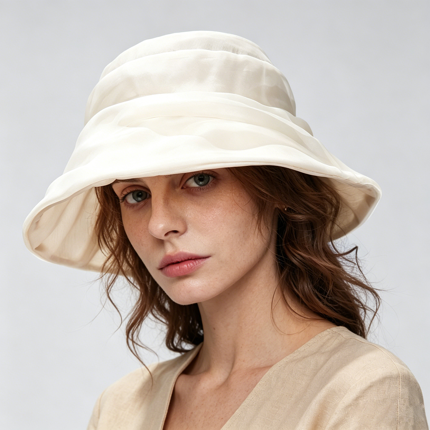 100% Silk Bucket Hat Sun Protection Sheer Classic Embroidery Organza Lightweight for Women REAL SILK LIFE