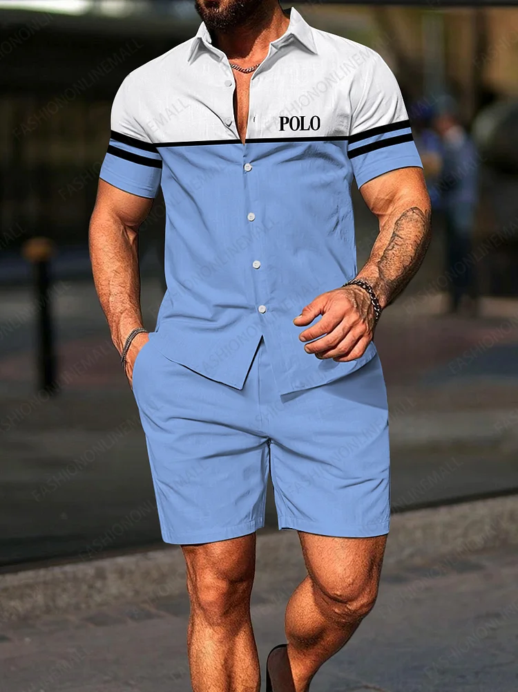 Men's casual printed short sleeved two-piece set