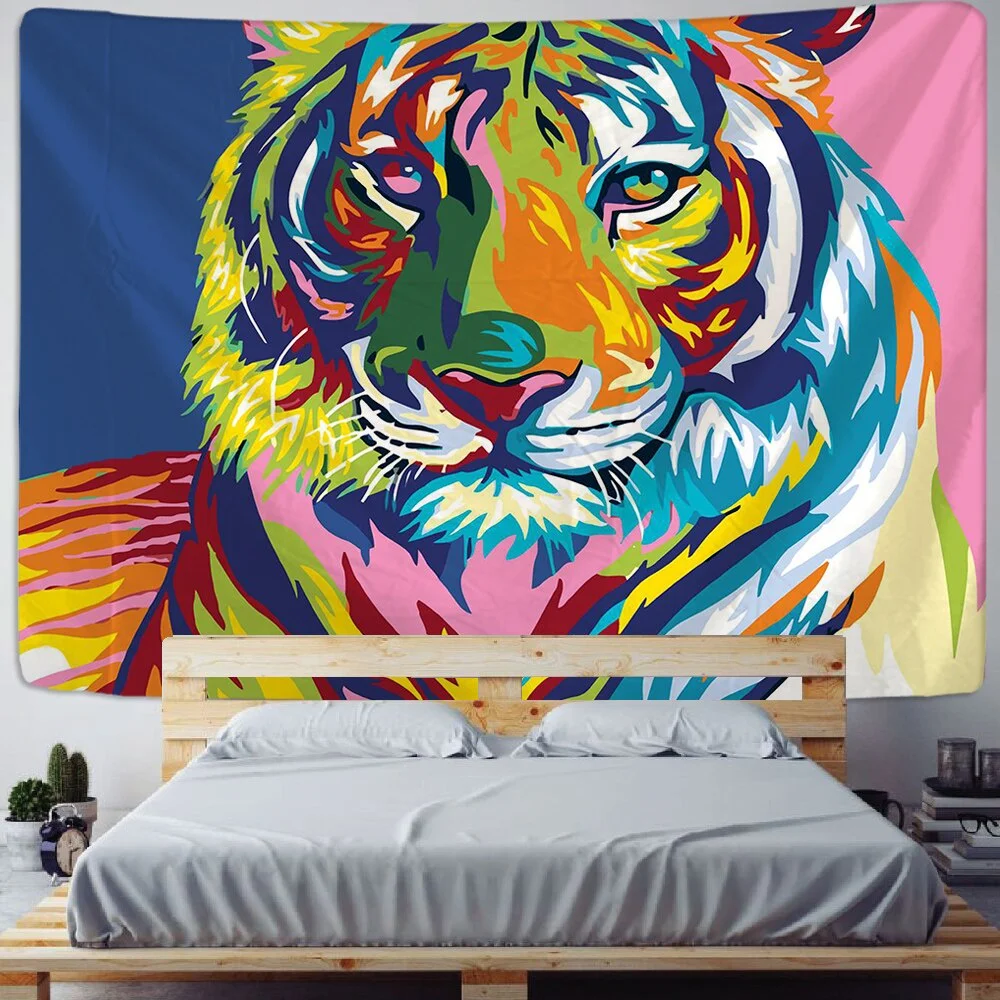 lion tapestry printed oil painting art tapestry psychedelic animal Cartoonwall hanging beach towelHanging Kids Room Decor