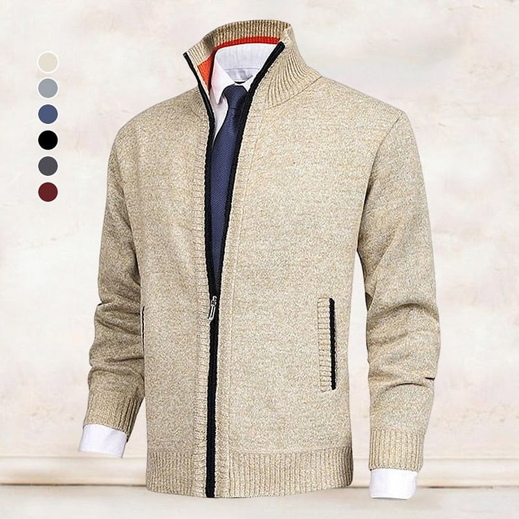 Men's Fashion Solid Color Stand Collar Cardigan Sweater Knit Jacket