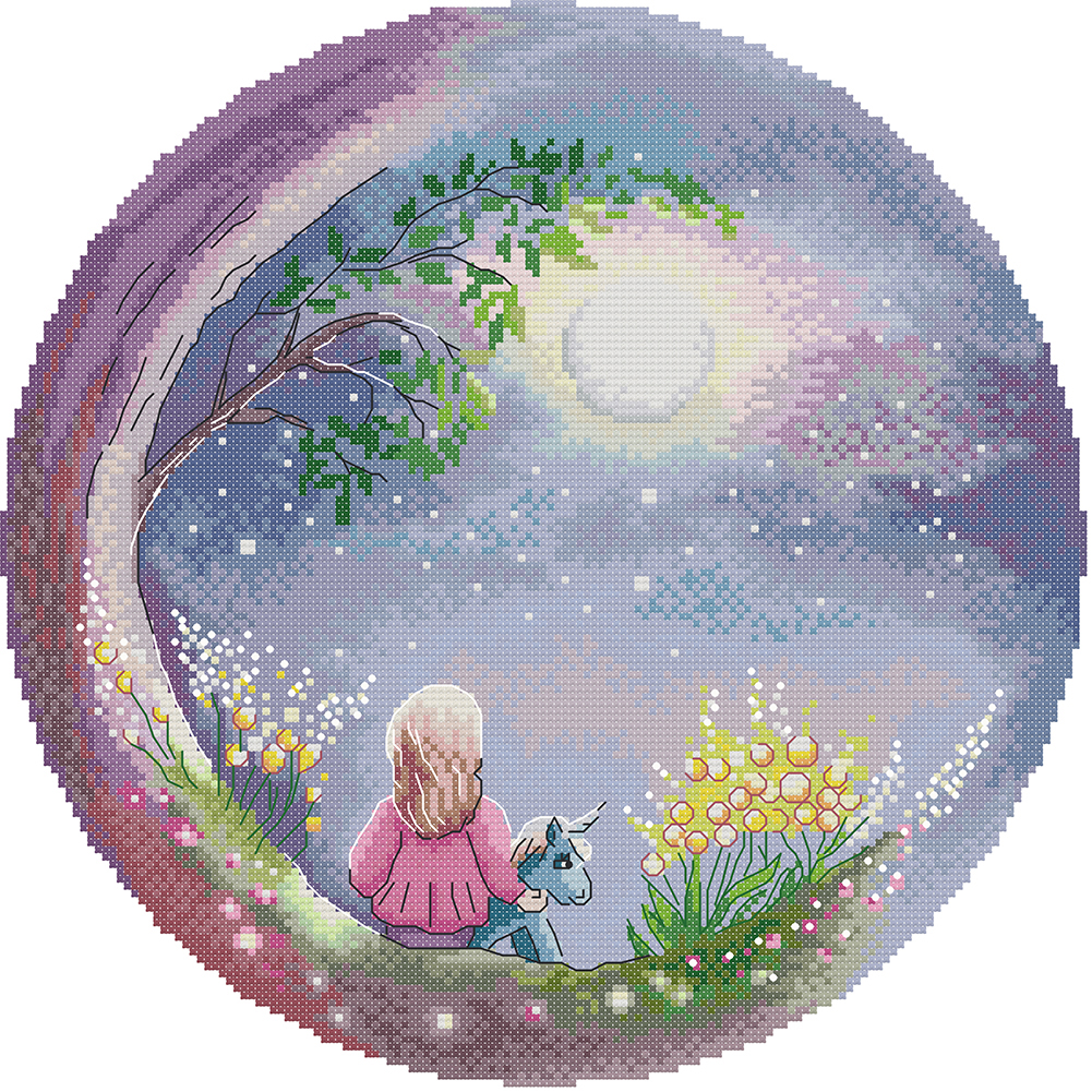 Look Up At The Moon (34*34CM) 14CT Stamped Cross Stitch gbfke