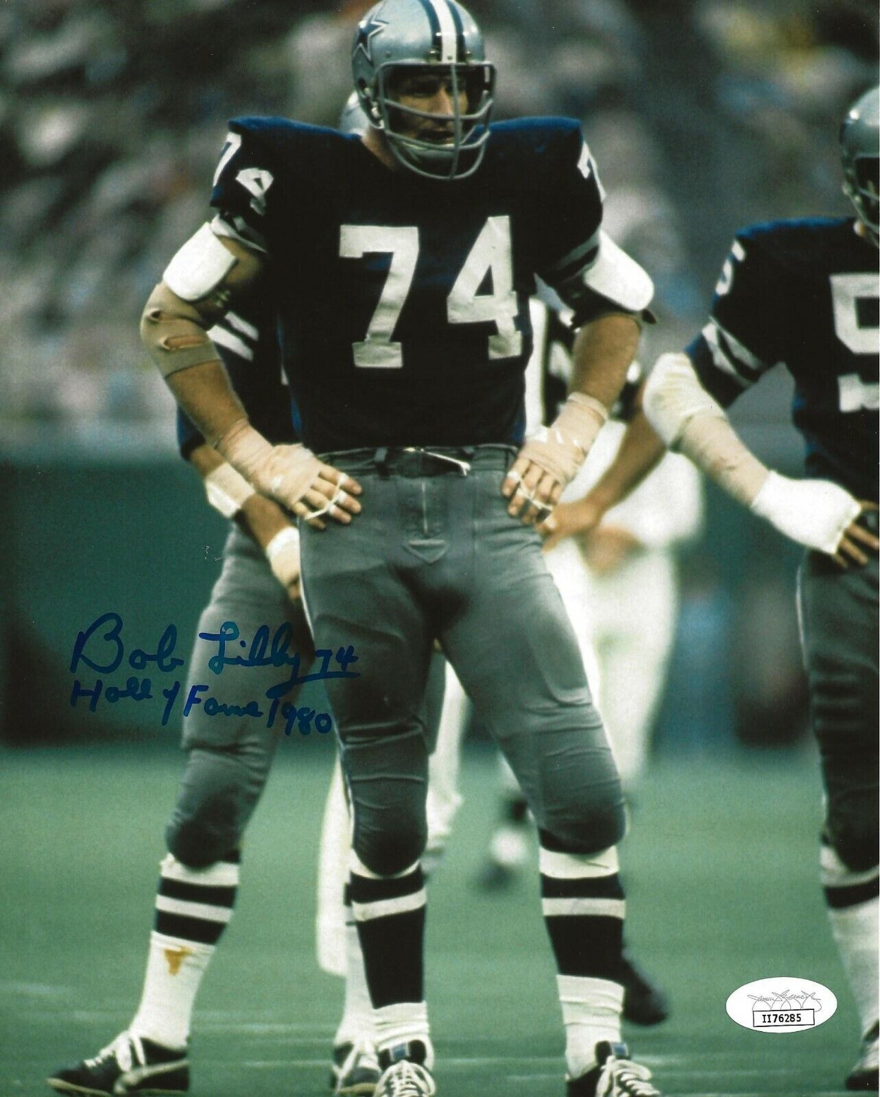 Bob Lilly signed Dallas Cowboys 8x10 Photo Poster painting autographed W/ HOF Inscription 4 JSA