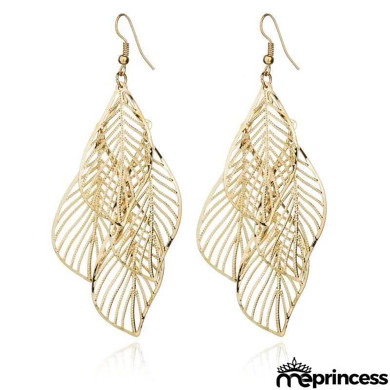 Leaf Design Gold Metal Detail Earring Set