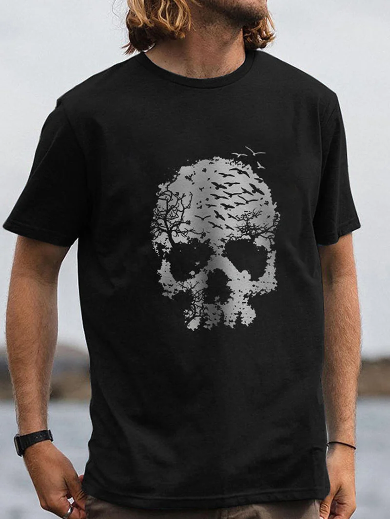 Creative Skull Printed Crew Neck T-Shirt in  mildstyles