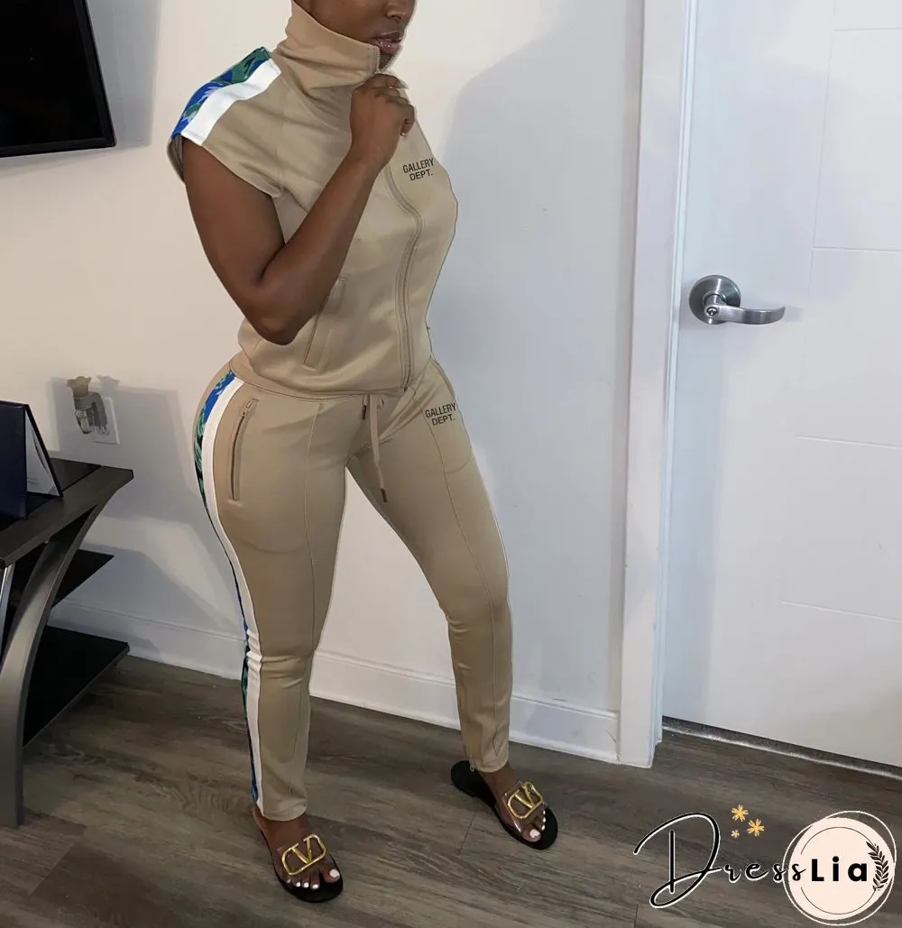 Sportswear Zipper Short Sleeve Jacket Full Pants Tracksuit