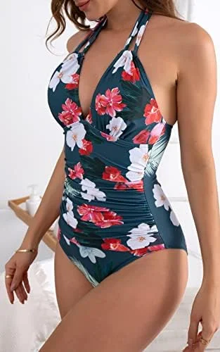 V Neck One Piece Tummy Control Swimsuits