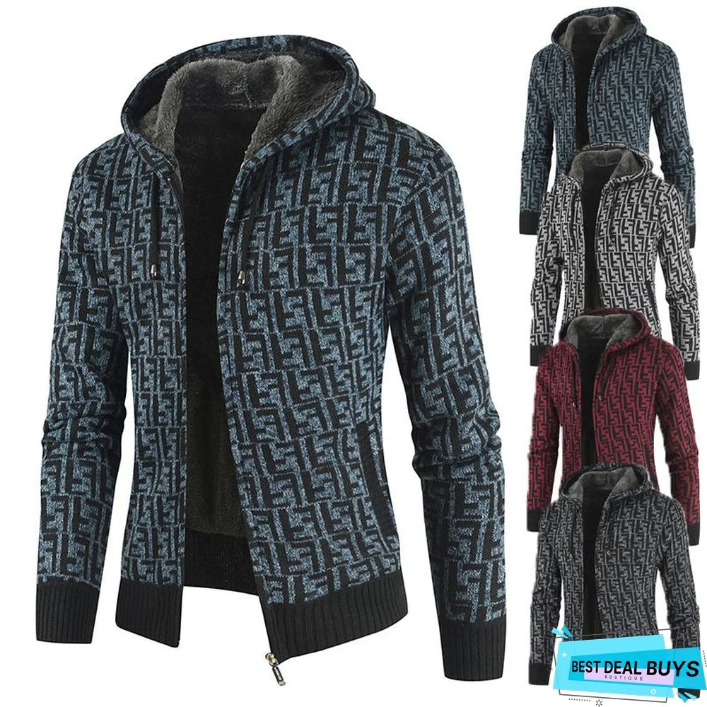 Men's Color Matching Hooded Sweater Coat