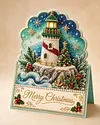 6pcs DIY Christmas Lighthouse Pearl Art Diamond Painting 3D Greeting Card