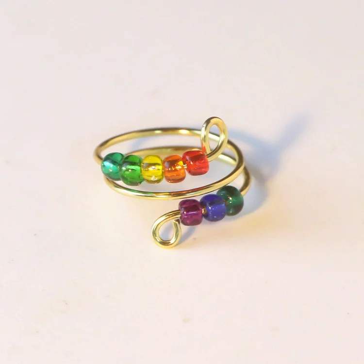 For daughter - S925 I Will Love & Protect You Golden Rainbow Beads Fidget Ring