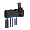 Toothbrush Cleaning Holder, Self Adhesive Toothbrush Holder with 3 Cups, Automatic Toothpaste Squeezer Dispenser Bathroom Accessories Set 