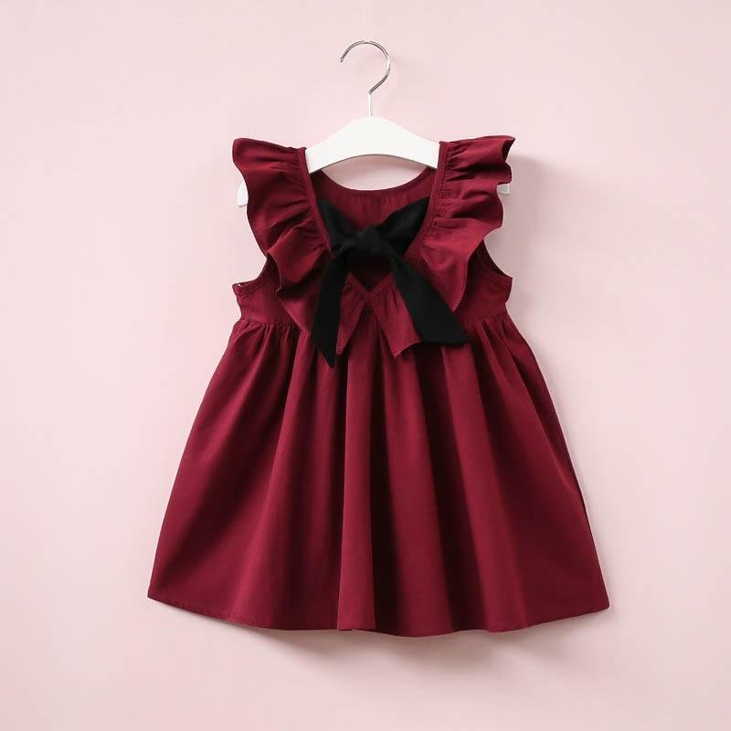 Summer Baby Girl Dress Ruffle Collar Children Clothes Backless Kids Clothes 1-6yrs Brand Girls Dress With Bow Cute Toddler Dress
