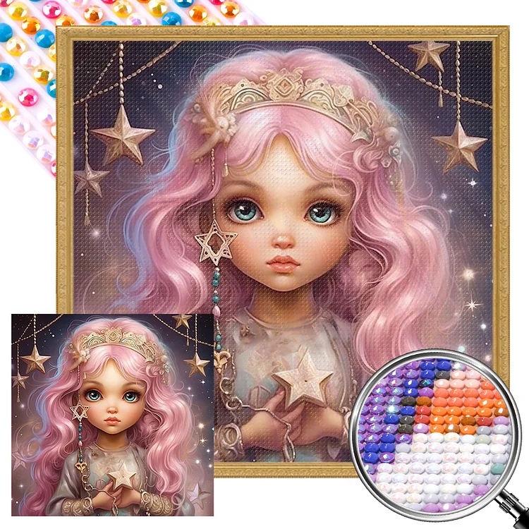 Partial AB Drill - Full Round Diamond Painting - Pink Hair Girl 40*40CM