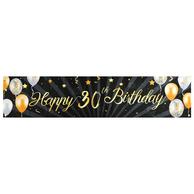 Black Gold Happy Birthday Banner Balloon Flag Adult 30th 40th 50th 60th Birthday Party Decoration Supplies Bunting Anniversary