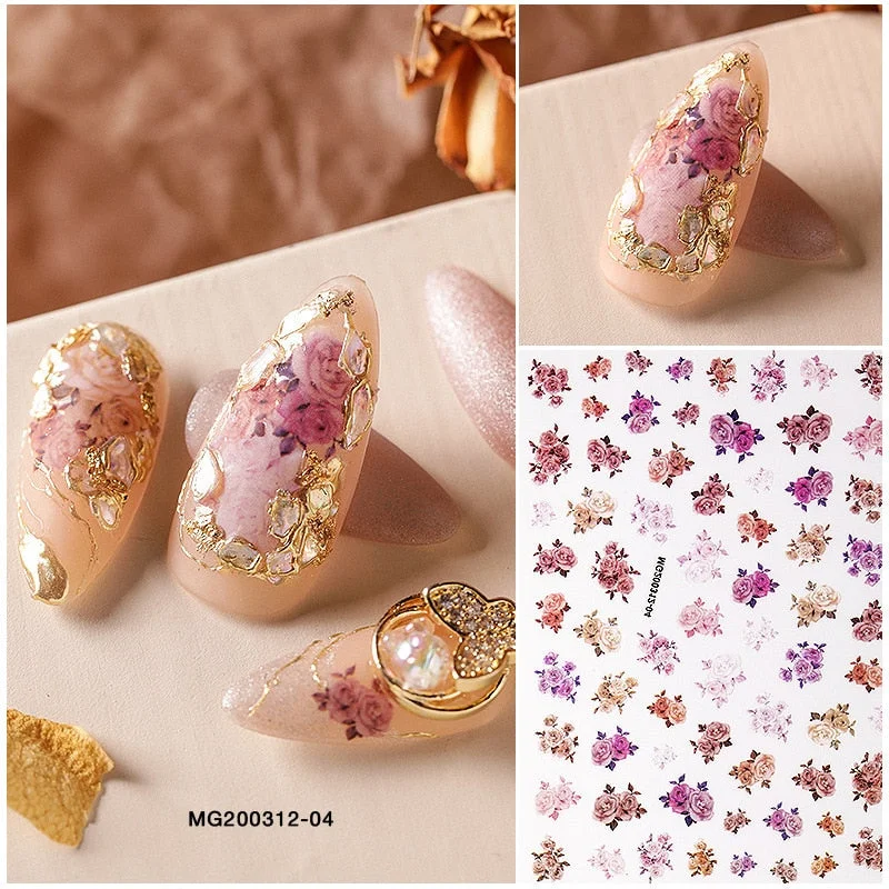 1 Sheet 3D Angel Design Nail Stickers Elegant Cupid Flower Nail Art Decoration DIY Back Adhesive Decal Ornament Stickers-Nail Inspo
