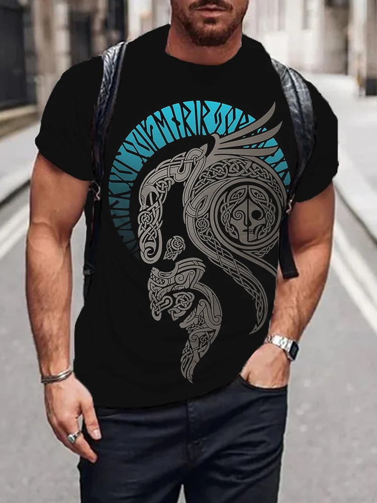 Men's Viking Vegvisir & Loki Graphic Round Neck T Shirt