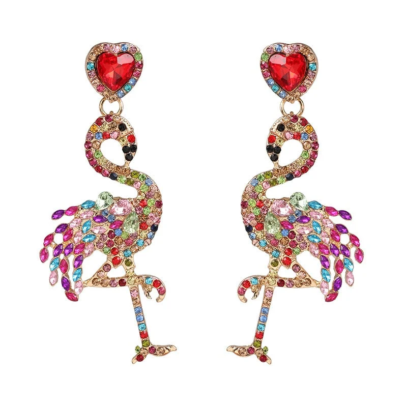 Dvacaman Bohemian Cute Fashion Animal Parrot Bird Drop Earrings Women Shiny Rhinestone Fringed Statement Tassel Earrings Jewelry