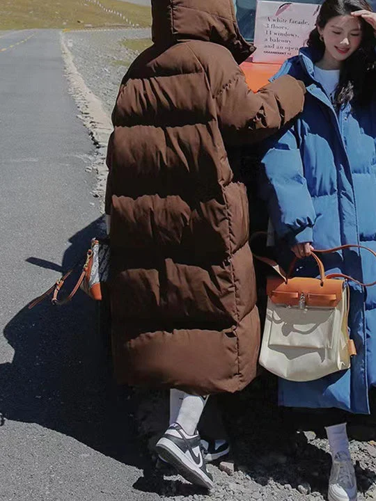 Women Long Sleeve Solid Zipper Loose Down Jacket Coats