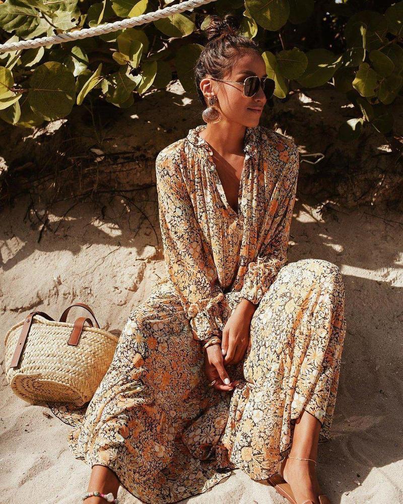 Toes in the Sand Floral Print Maxi Dress--vocosishoes