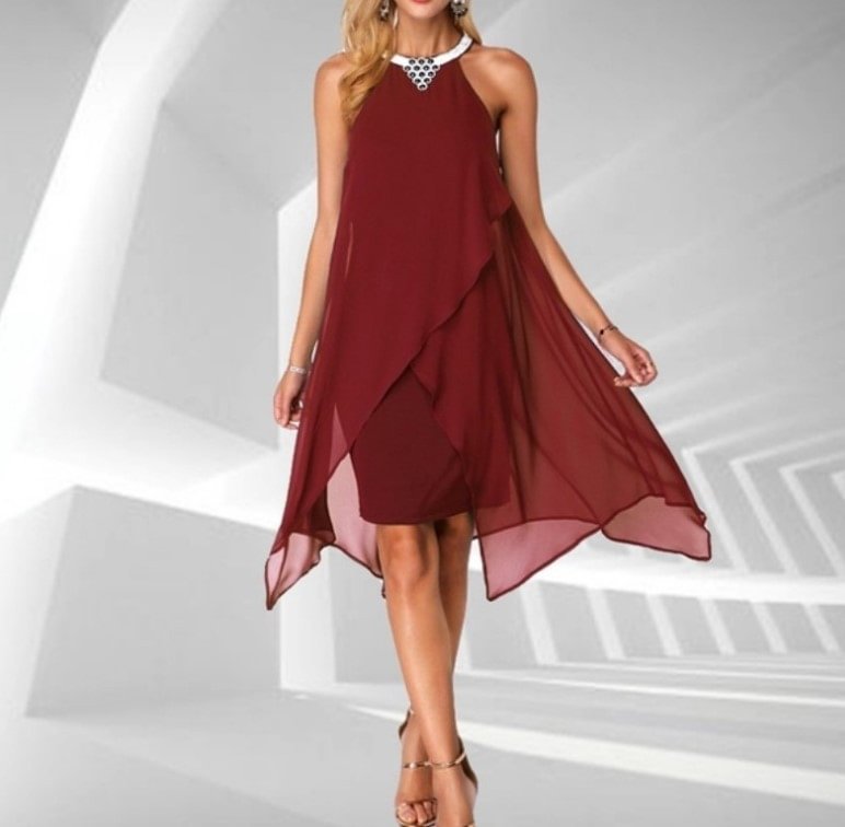 Fashion Solid Color Mesh Sleeveless Irregular Loose Dress | EGEMISS