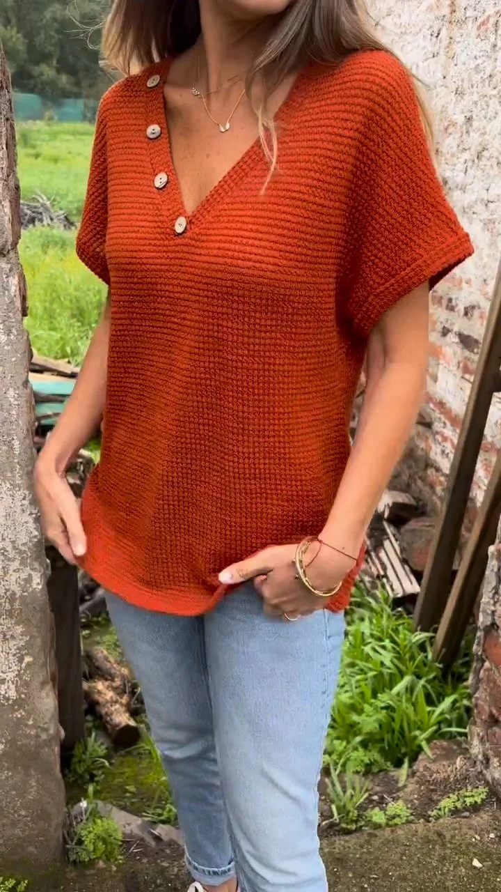 Knitted Cotton and Linen V-neck Top