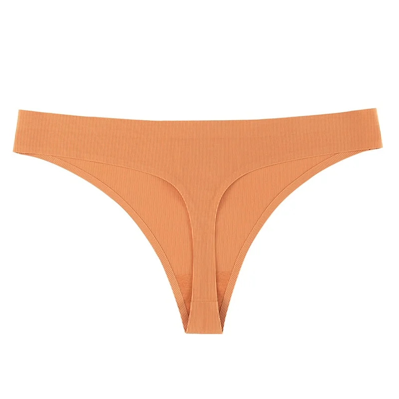 Seamless Panties Women Briefs Ultra-thin G-string Low Rise Solid Color Stripe T back Underwear Female Breathable Ice Silk Thong