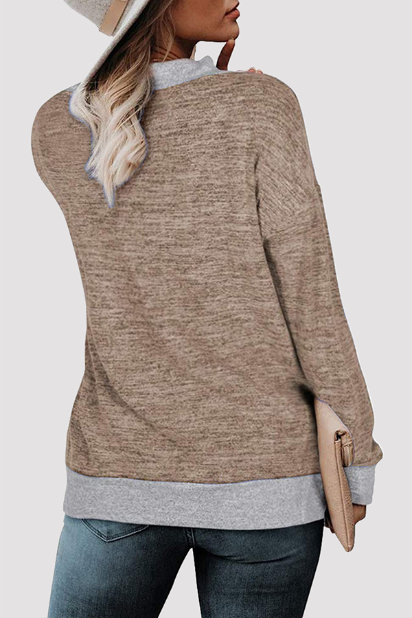 Casual Patchwork Basic Contrast V Neck Tops