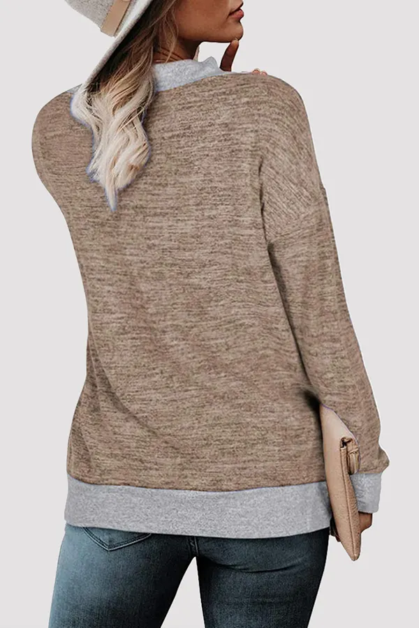 Casual Patchwork Basic Contrast V Neck Tops