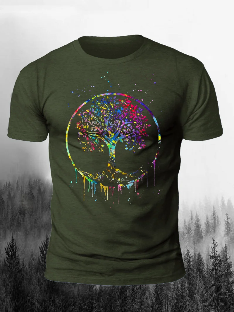 Colorful Tree Of Life Print Short Sleeve Men's T-Shirt in  mildstyles