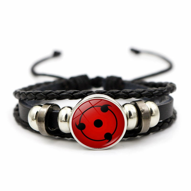 Naruto Sharingan Leather Bracelet For Men And Women Students Woven Bracelet Animation Kaleidoscope Hand Jewelry