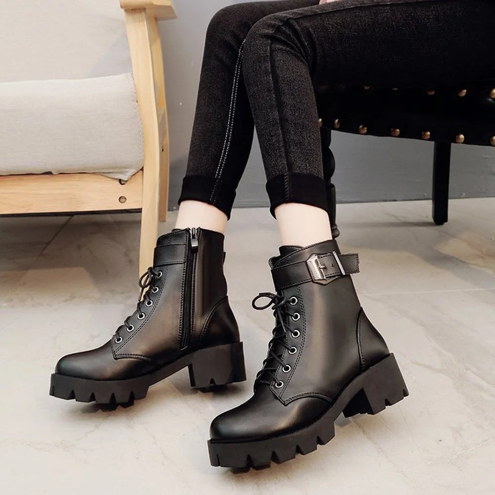 Fashion Leather Boots Woman shoes Winter Warm Lace-up Ankle Boots For Woman High Quality Waterproof Platform Boots 2021