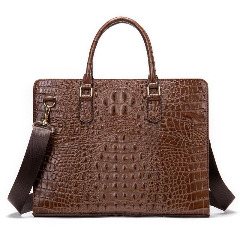 Vintage Genuine Leather Crocodile-Textured Style Top-Handled Business Bag