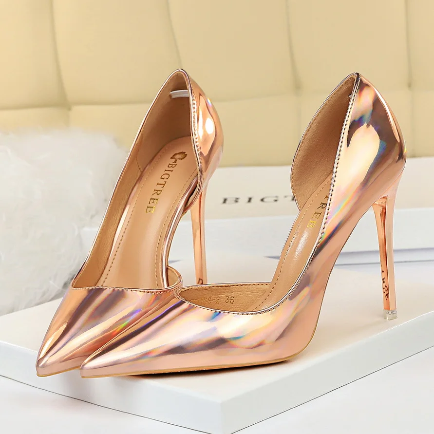 2025 Women 10.5cm High Heels Blue Green Valentine Pumps Luxury Glossy Stripper Stiletto Wedding Bridal Fetish Shoes Plus Size 43