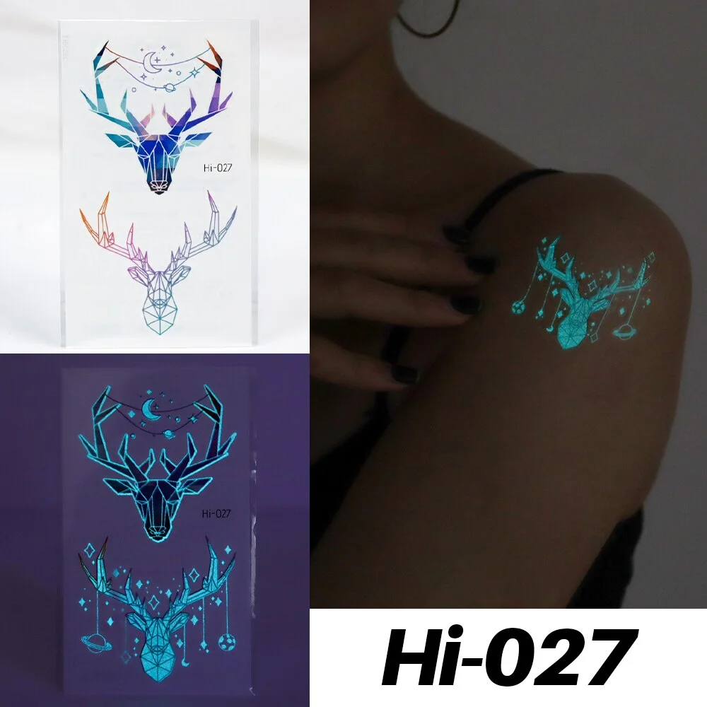 Sdrawing Luminous Glow Tattoo Sticker Snake Deer Glowing Halloween Waterproof Temporary Tatoo Wrist Fake Tatto Body Art Women Men