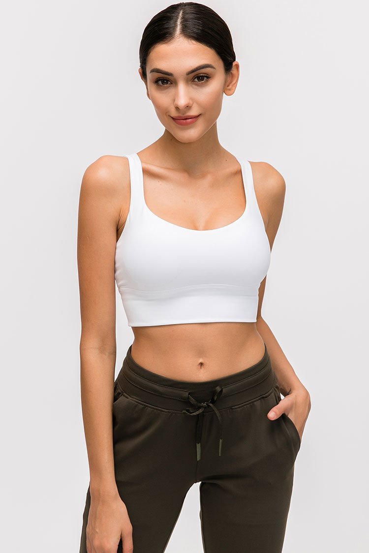 Solid Seamless Strappy Crop Top Sports Bra-elleschic