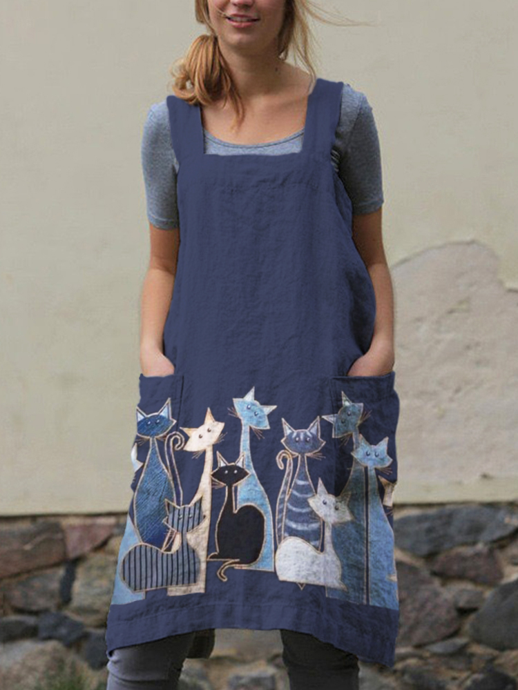 Comstylish Cute Cat Geometric Linen Apron