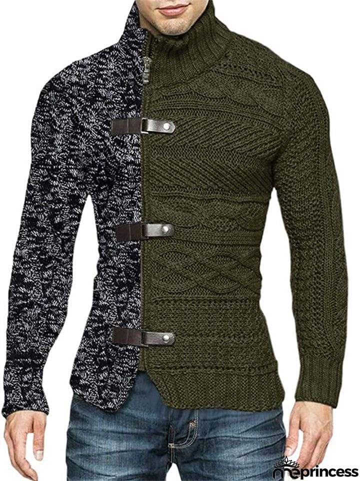 Contrast Color Zipper Turtle Neck Sweaters