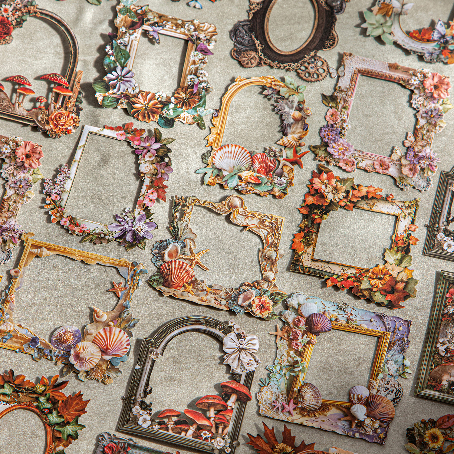 스티커 - 표본 컬렉션 프레임워크 시리즈 빈티지 꽃 중공 부조