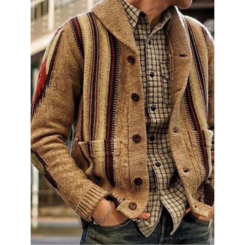 Men's Lapel Pocket Warm Oversized Coat Knitted Casual Sweater Cardigan