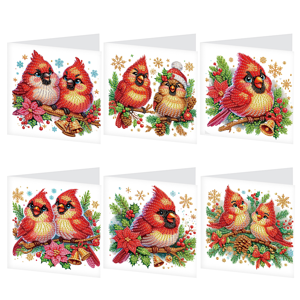 6pcs Diamond Painting Greeting Cards DIY Diamond Art Cards Art Crafts (Cardinal)