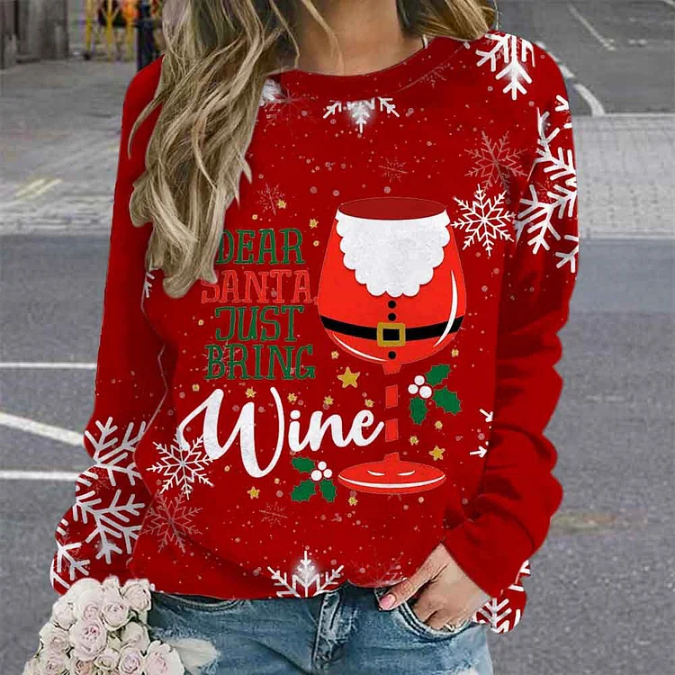 Christmas Round Neck Print Sweatshirt Plus Size VangoghDress