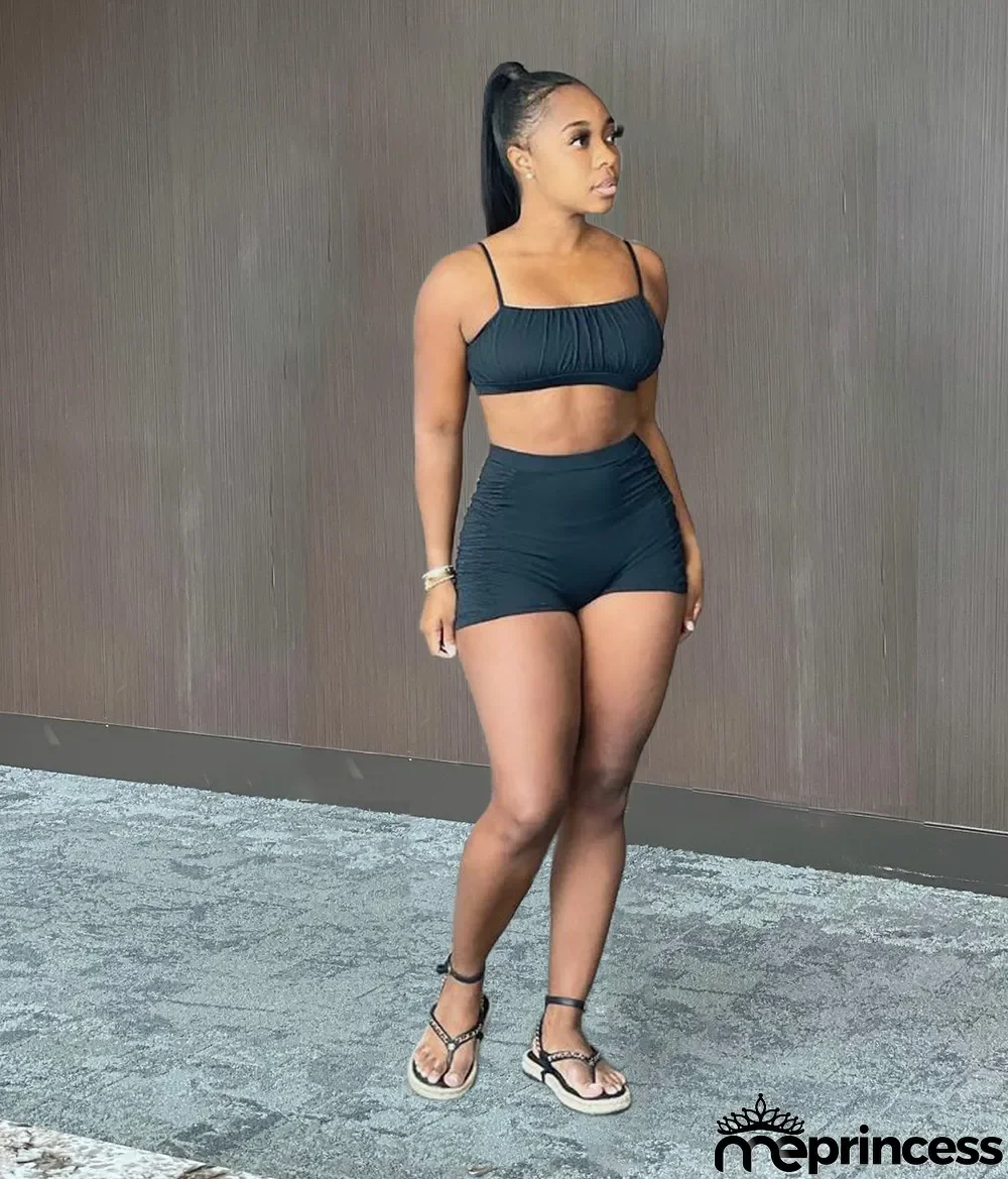Sexy Solid Ruched Cami Top And Shorts 2 Piece Sets