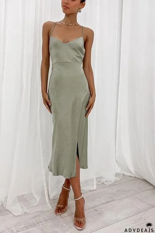 Satin Slit Slip Dress